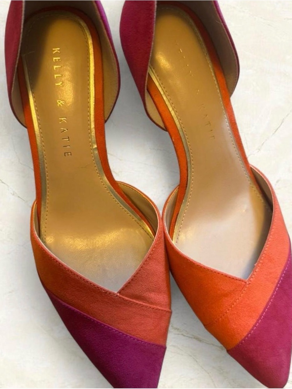Kelly & Katie Pink and Orange Color Block Retro heels- 7.5